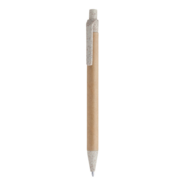 Penna a sfera con meccanismo a scatto realizzata in cartone riciclato. Con punta e clip in fibra di grano e ABS. Inchiostro blu.