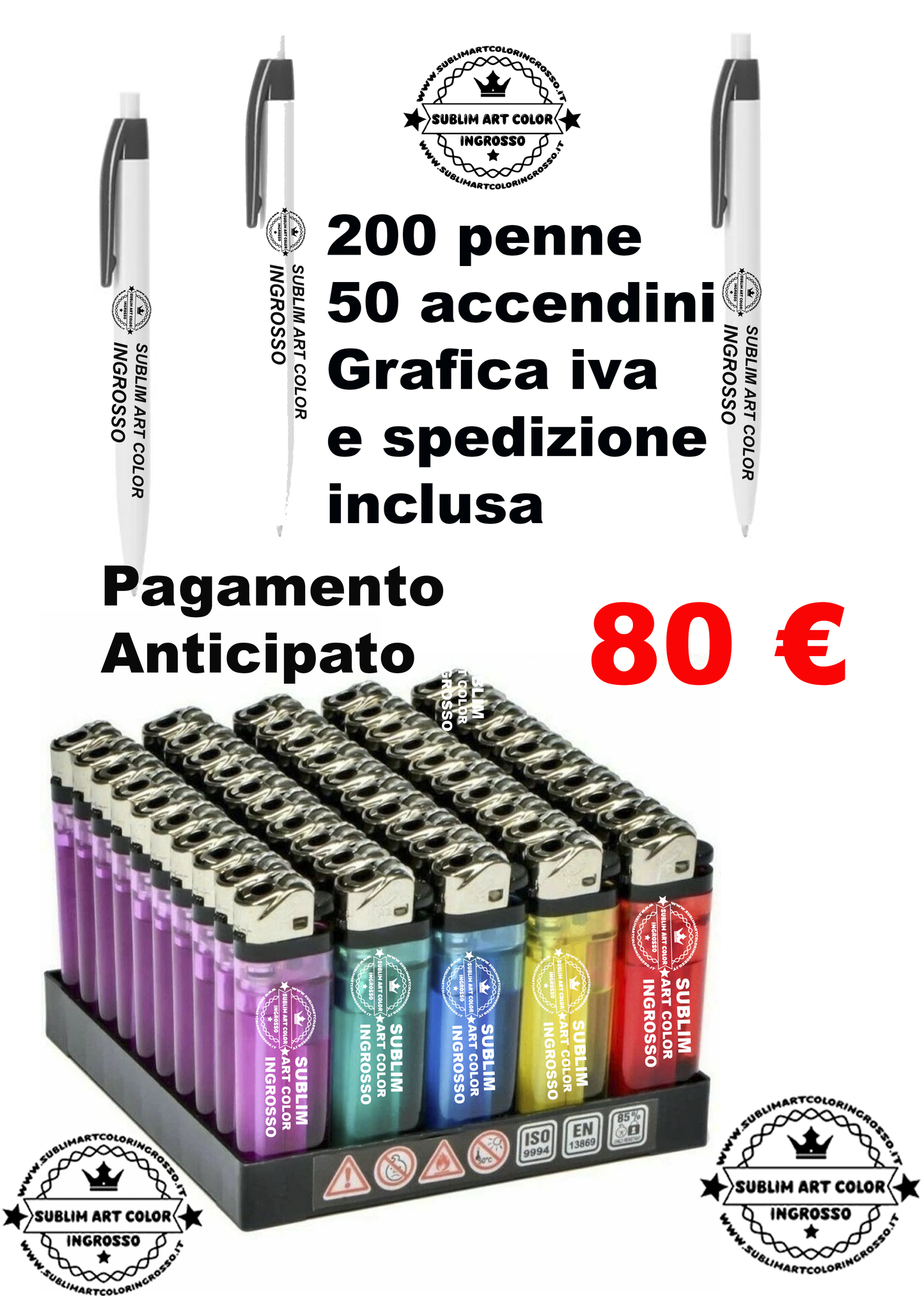 200 penne piu 50 accendini personalizzati