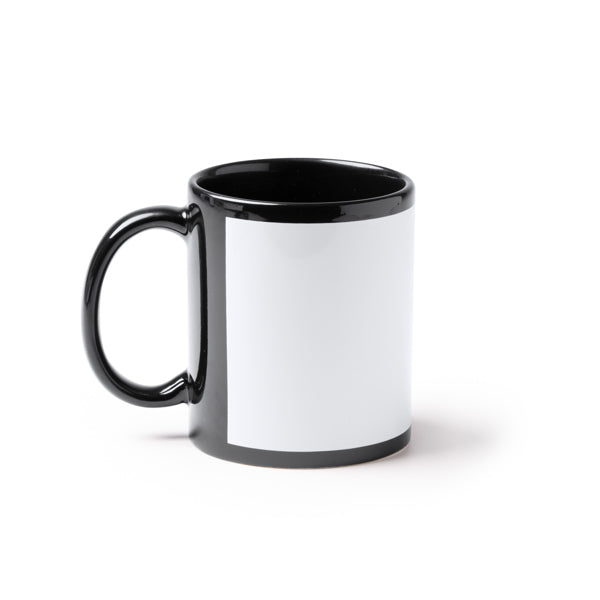 Tazza  nera in ceramica da 350 ml  , specifica per la sublimazione. Confezione in scatola bianca.