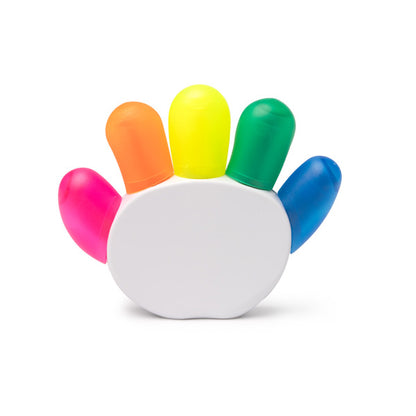 Set di cinque pennarelli in diversi colori con supporto a forma di mano