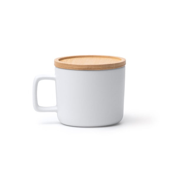 Tazza in ceramica con finitura esterna opaca e manico quadrato. Capacità 350 ml sublimatica