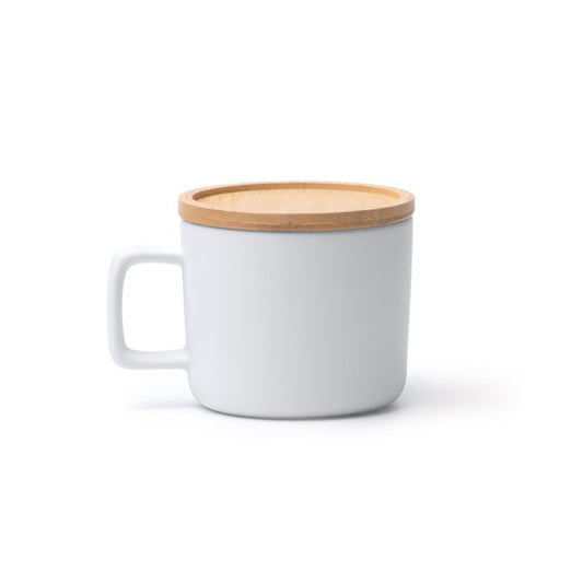 Tazza in ceramica con finitura esterna opaca e manico quadrato. Capacità 350 ml sublimatica
