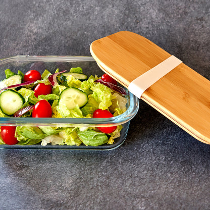 Contenitore per il pranzo in vetro borosilicato, con coperchio in bambù