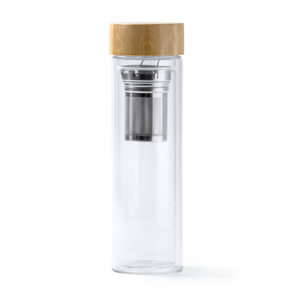 Borraccia in vetro borosilicato a doppia parete con coperchio in bambù