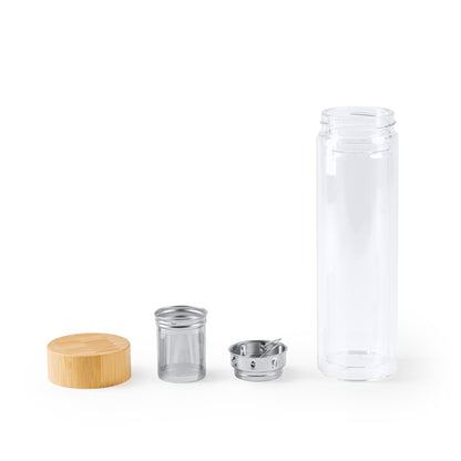 Borraccia in vetro borosilicato a doppia parete con coperchio in bambù