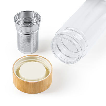 Borraccia in vetro borosilicato a doppia parete con coperchio in bambù