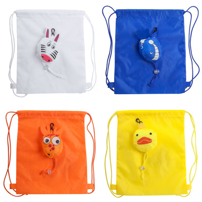 Zaino pieghevole per bambini in poliestere 190T. Tasca pieghevole a forma di animaletti.