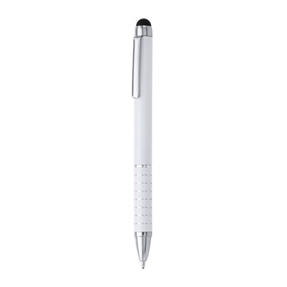 Penna a sfera con meccanismo a torsione in alluminio con pennino touchscreen in silicone. Inchiostro blu.