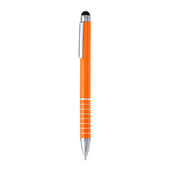 Penna a sfera con meccanismo a torsione in alluminio con pennino touchscreen in silicone. Inchiostro blu.
