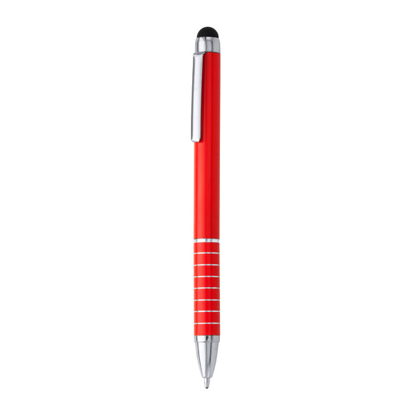 Penna a sfera con meccanismo a torsione in alluminio con pennino touchscreen in silicone. Inchiostro blu.