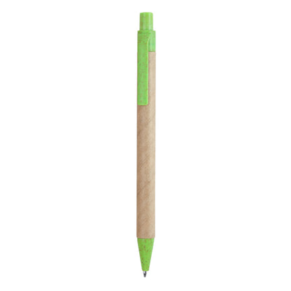 Penna a sfera con meccanismo a scatto realizzata in cartone riciclato. Con punta e clip in fibra di grano e ABS. Inchiostro blu.