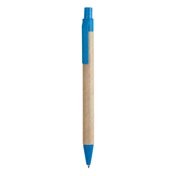 Penna a sfera con meccanismo a scatto realizzata in cartone riciclato. Con punta e clip in fibra di grano e ABS. Inchiostro blu.