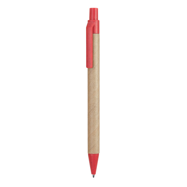 Penna a sfera con meccanismo a scatto realizzata in cartone riciclato. Con punta e clip in fibra di grano e ABS. Inchiostro blu.